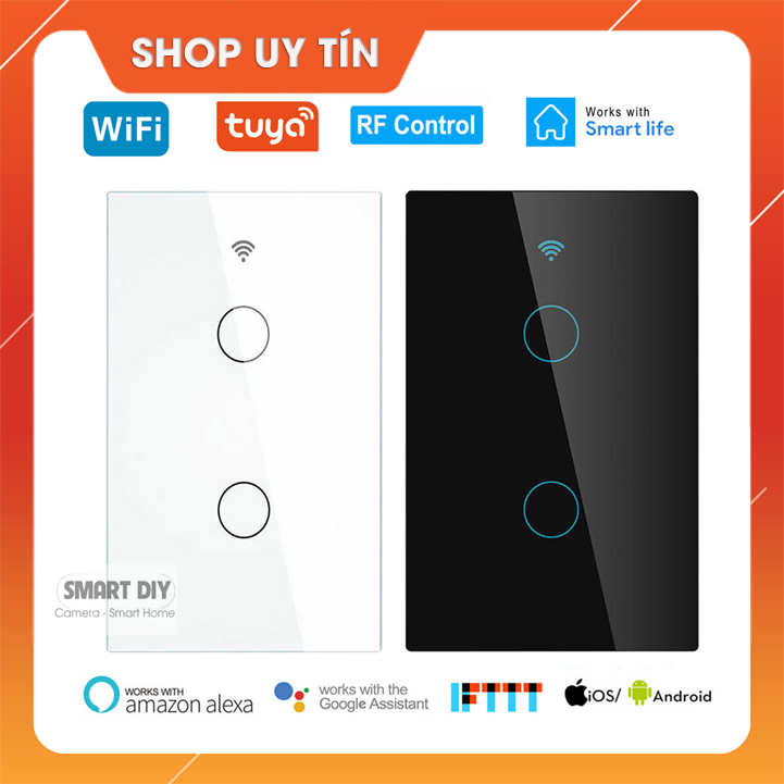 Công tắc thông minh cảm ứng Tuya 2 nút ấn Wifi +RF433 Bảo hành 12 tháng