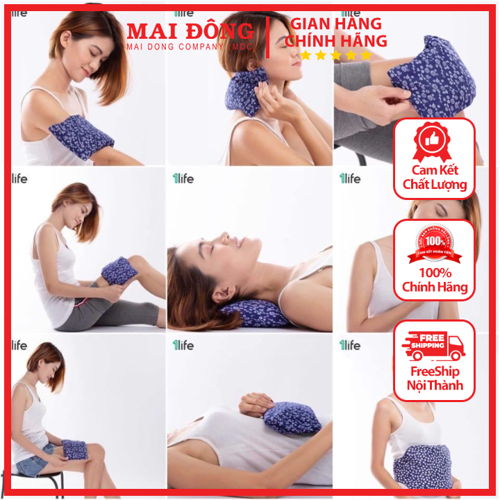 Gối chườm thảo mộc nóng lạnh ngủ ngon gồm gối chườm và túi thảo mộc chườm mắt hot & cold 1life