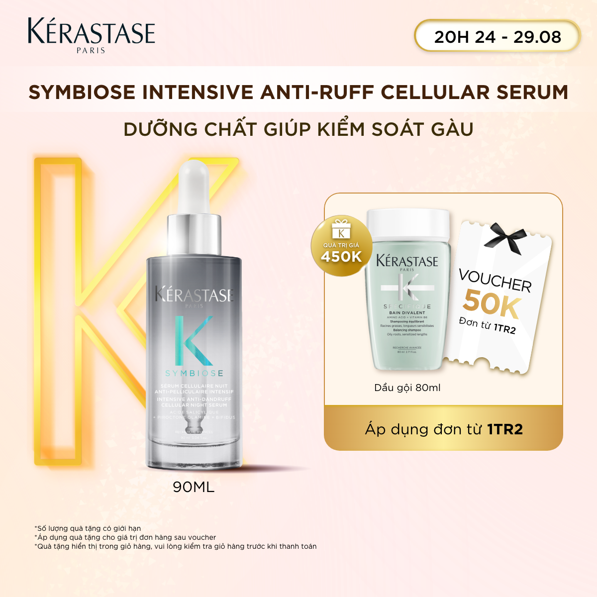 Dưỡng chất giúp kiểm soát gàu dành cho da đầu gàu Kérastase Symbiose Intensive Anti-druff Cellular Serum 90ml