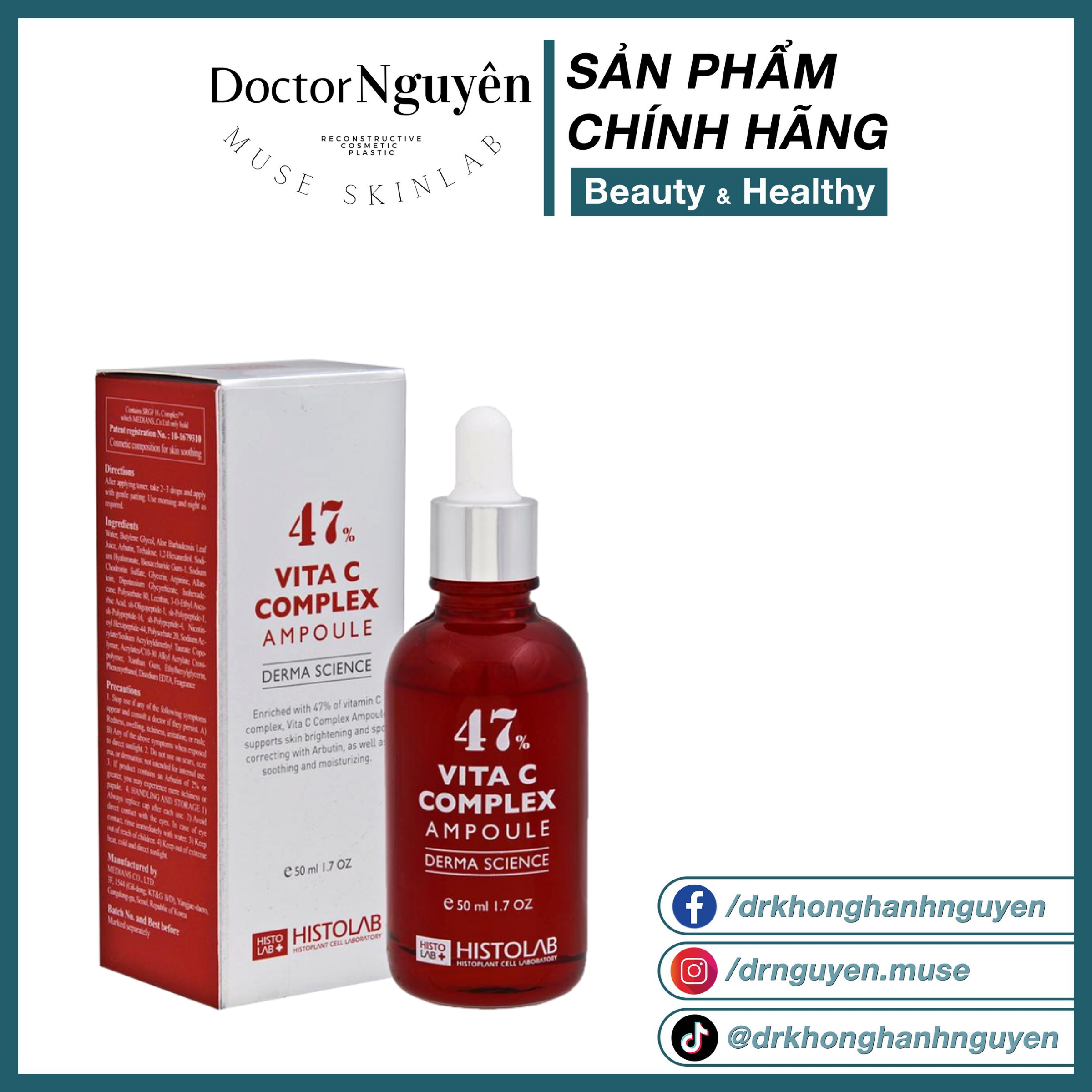 Serum Dưỡng Trắng Da Chống Lão Hóa Histolab 47% Vita C Complex Ampoule Derma Science