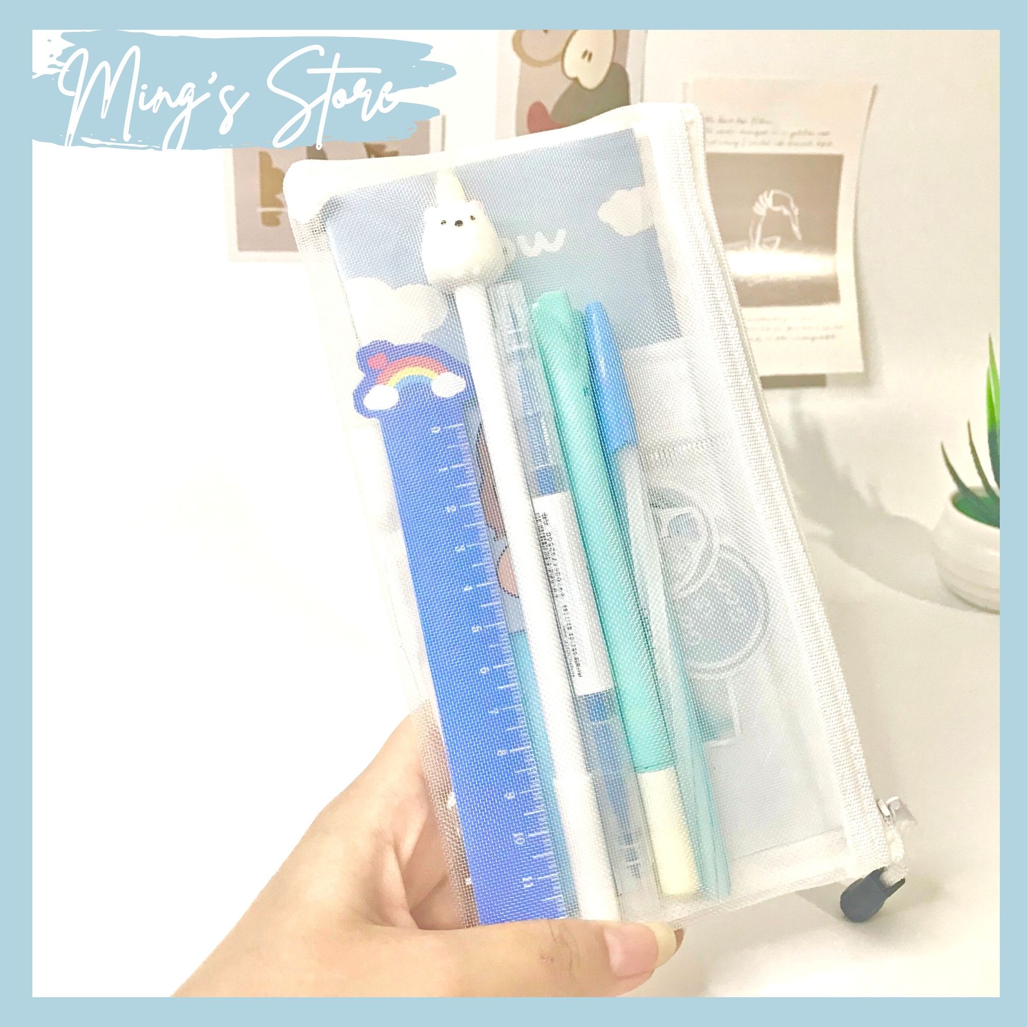 Set 14 món đồ dùng học tập tone xanh dương pastel xinh xắn tiện lợi
