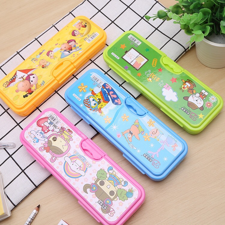 Hộp Bút Nhựa 2 Mặt Hoạt Họa Cho Bé Trai Và Bé Gái A21