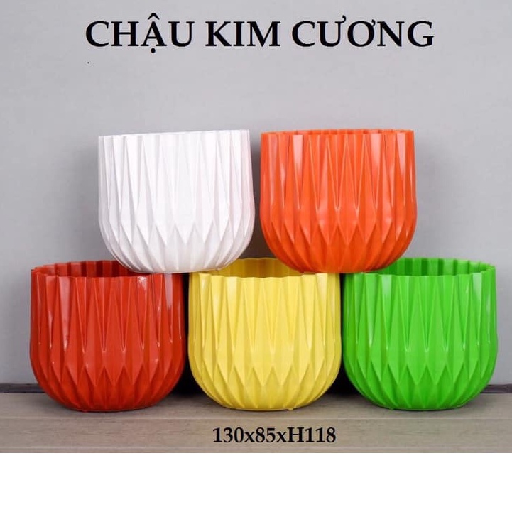 Chậu nhựa cứng cao cấp kim cương CKC130 hàng dày xịn, giả sứ 99% để bàn trồng hoa cây cảnh bao xinh