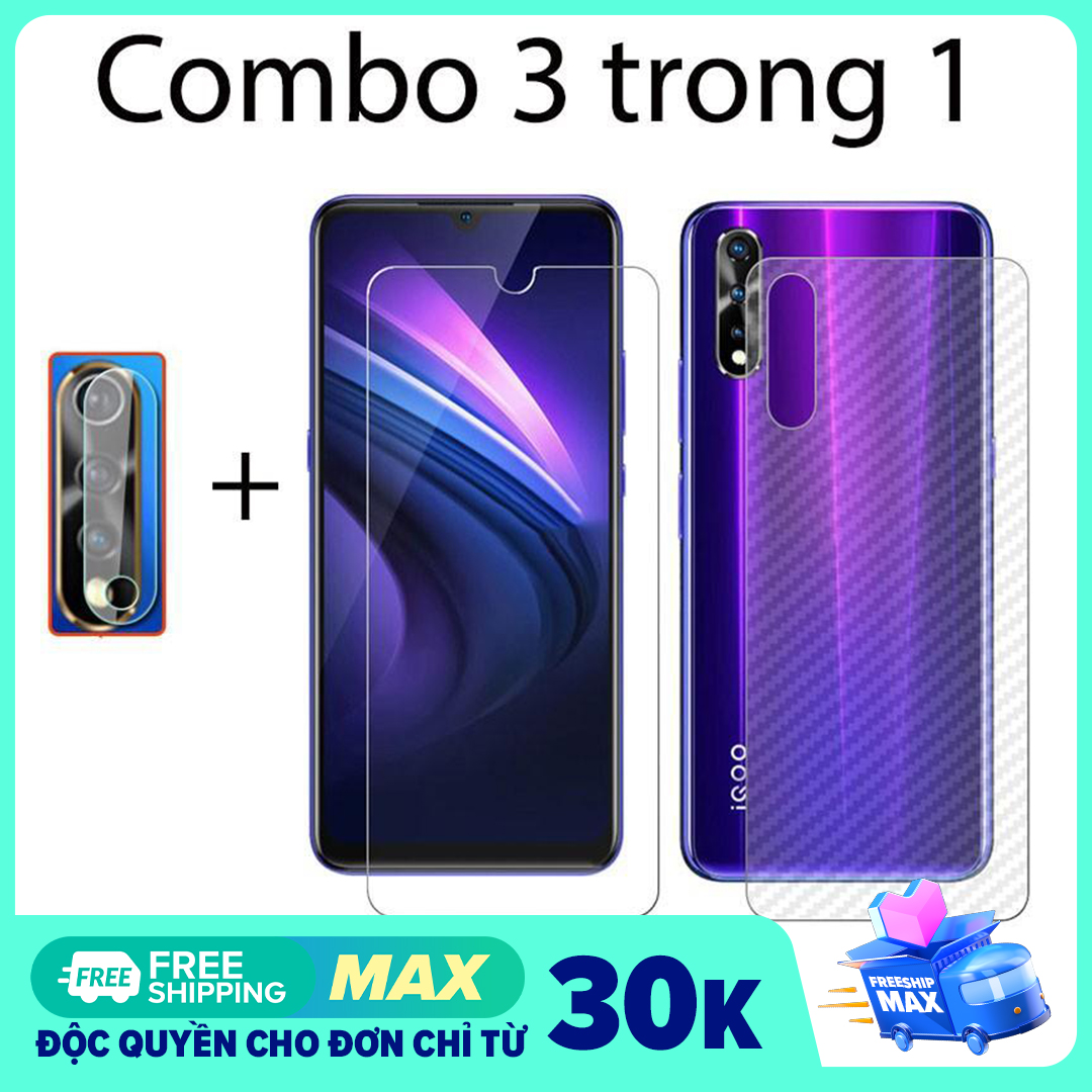 [HCM]Combo cường lực dẻo 2 miếng dán camera và 2 decal carbon Vivo S1