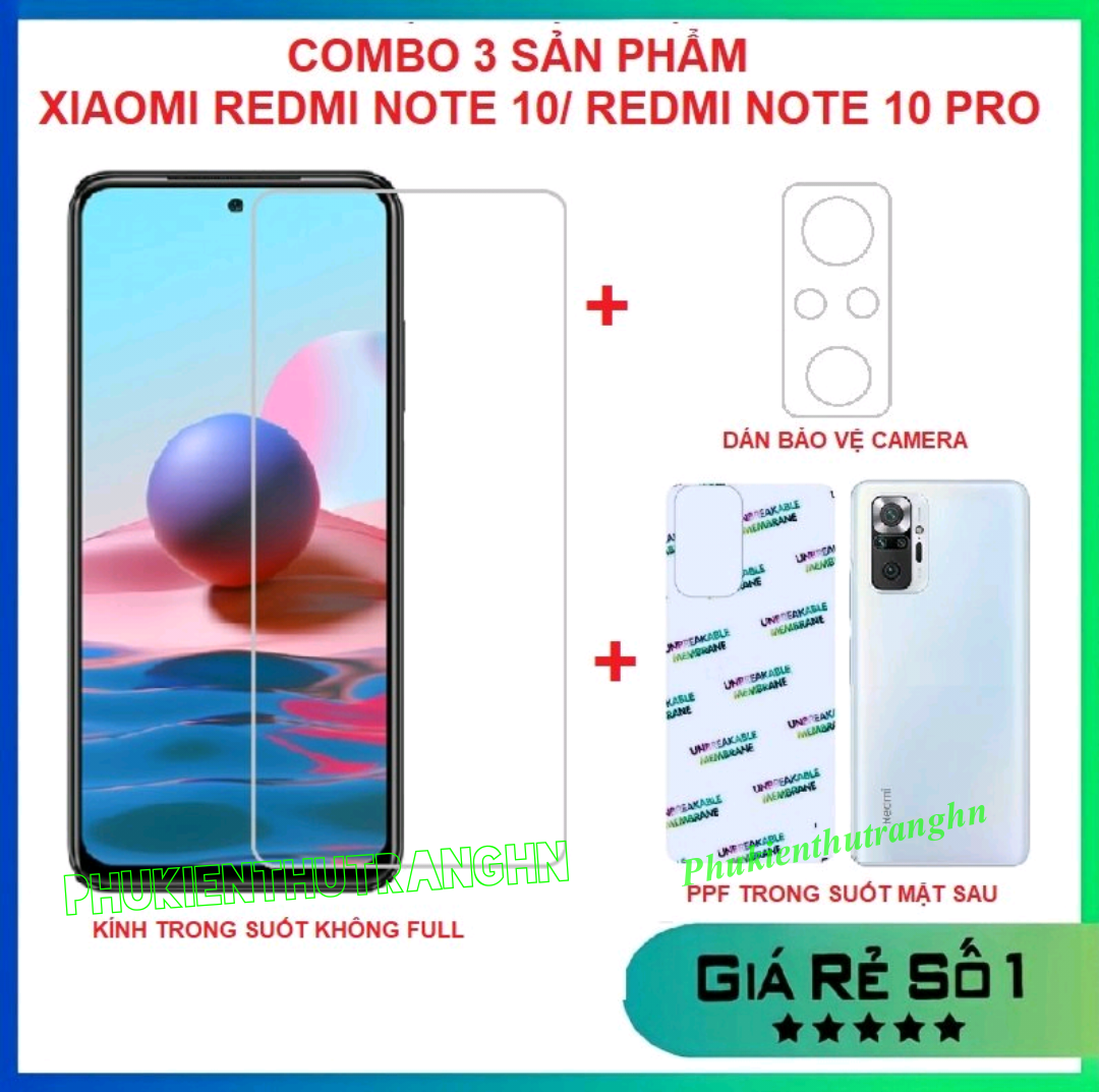 Xiaomi Redmi Note 10/ Note 10S/ Redmi Note 10 Pro - COMBO 3 SẢN PHẨM Kính cường lực trong suốt không full + ppf 4 lớp mặt sau trong suốt ánh cầu vồng + dán bảo vệ camera chống trầy xước bụi bẩn