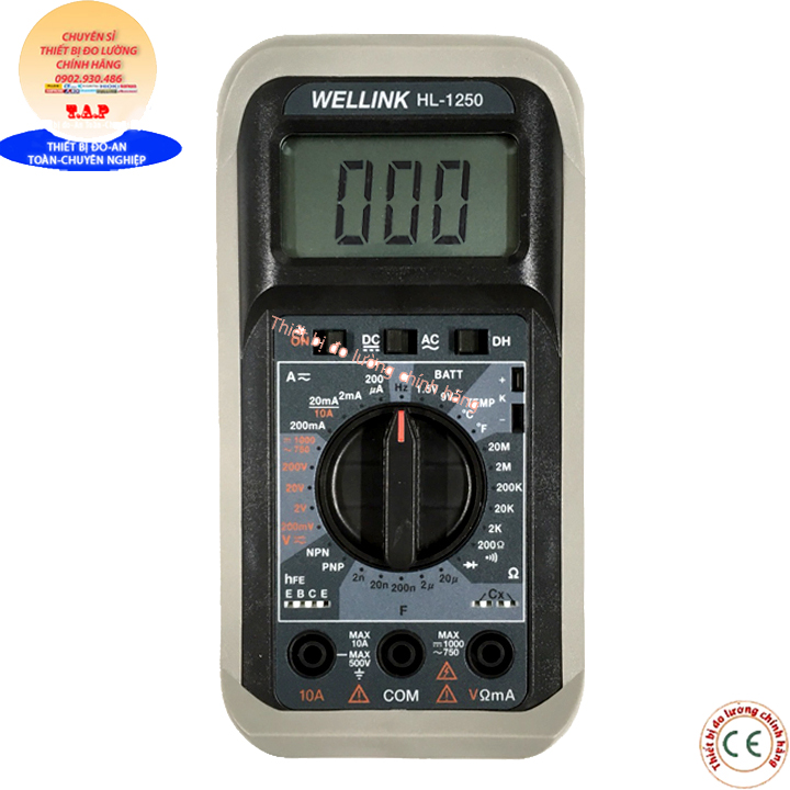Wellink hl-1250 đồng hồ vạn năng điện tử hl 1250 đo điện áp, dòng điện ac/dc, omh, tần số, tụ điện, nhiệt độ, diot