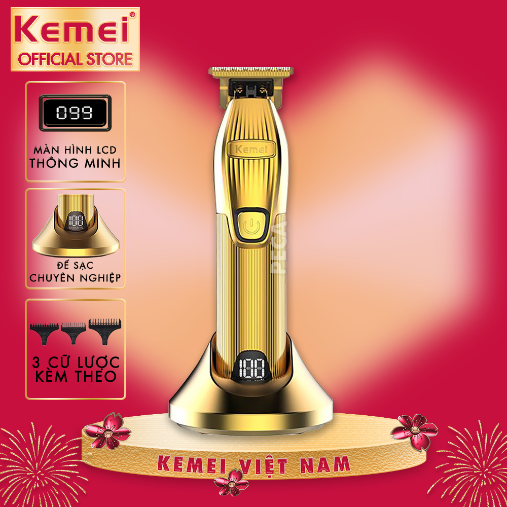 Tông đơ chấn viền cao cấp Kemei KM-I32S không dây đế sạc USB màn hình LED hiển thị có thể cạo đầu, cạo trắng, khắc tóc, tattoo tóc