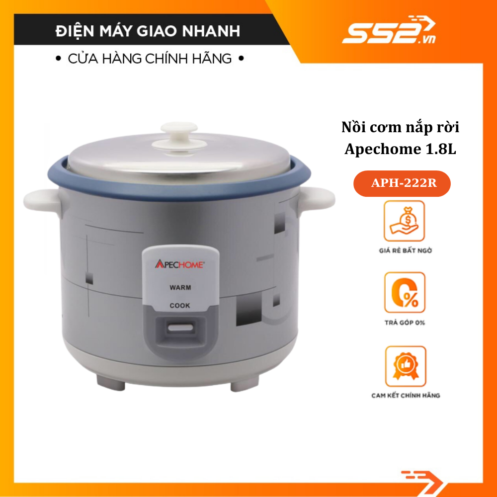 Nồi cơm nắp rời apechome 1.8l aph-222r- hàng chính hãng- bảo hành 12 tháng.
