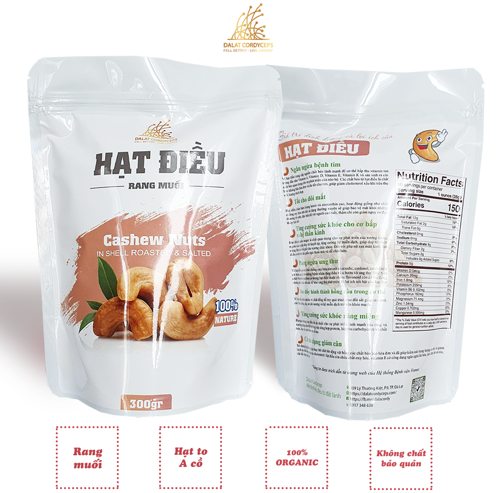 Hạt điều rang muối - Dalat Cordyceps - loại 1, to, a cồ