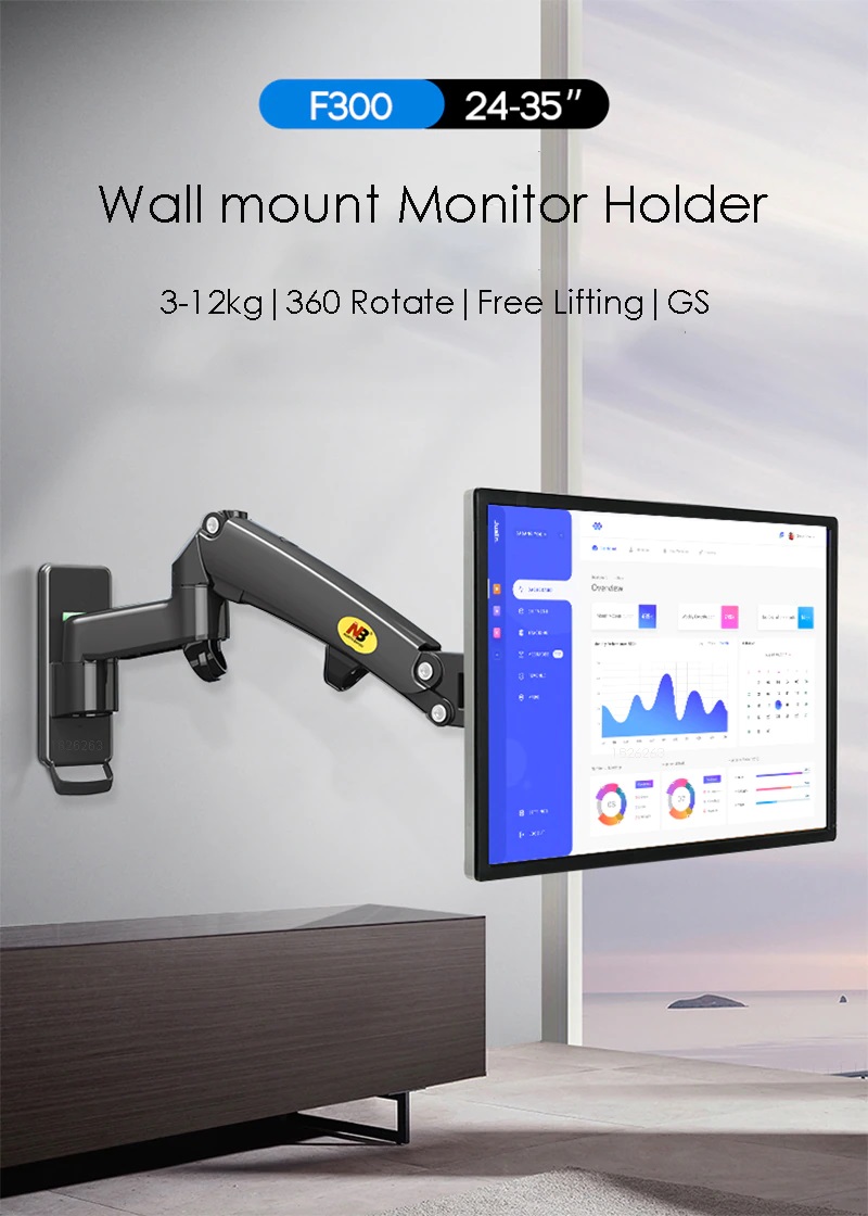 Giá treo màn hình tivi F300 có thể nâng lên hạ xuống được dùng cho tivi 24-35 inch, cổ xoay 360 độ, tải trọng 12kg, trái phải 180 độ