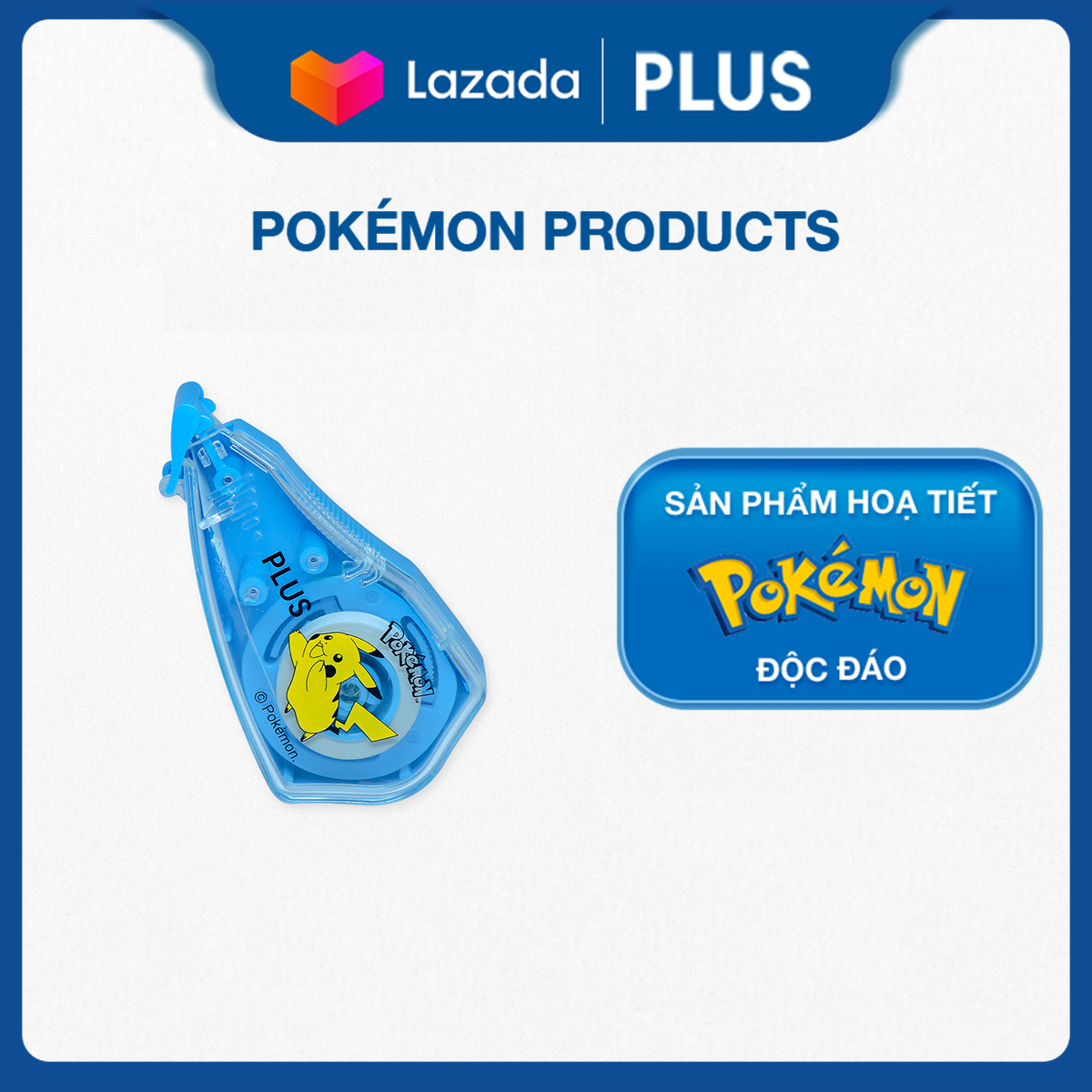 Combo 2 bút xóa kéo, băng xóa kéo, bút xóa giấy plus a họa tiết pokemon - thiết kế dễ sử dụng, có nắp bảo vệ đầu kéo