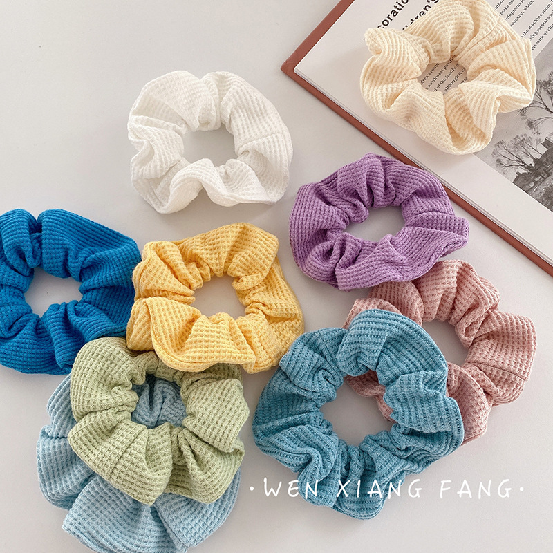Dây cột tóc gân vuông scrunchies nhiều màu trơn cute