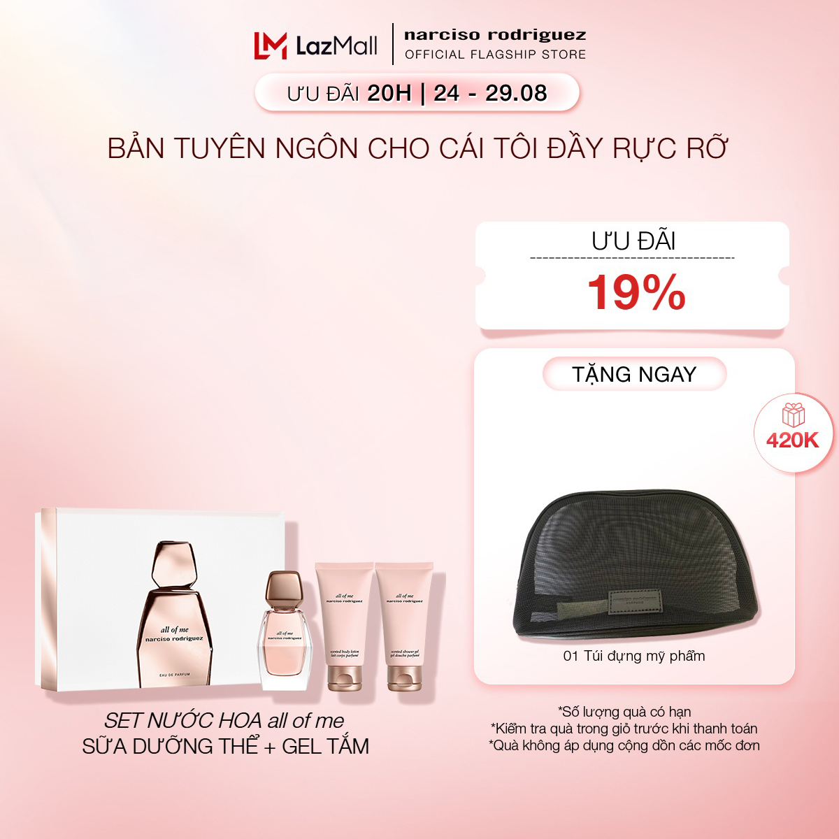 Bộ nước hoa thuần khiết thanh lịch, sữa dưỡng thể và sữa tắm