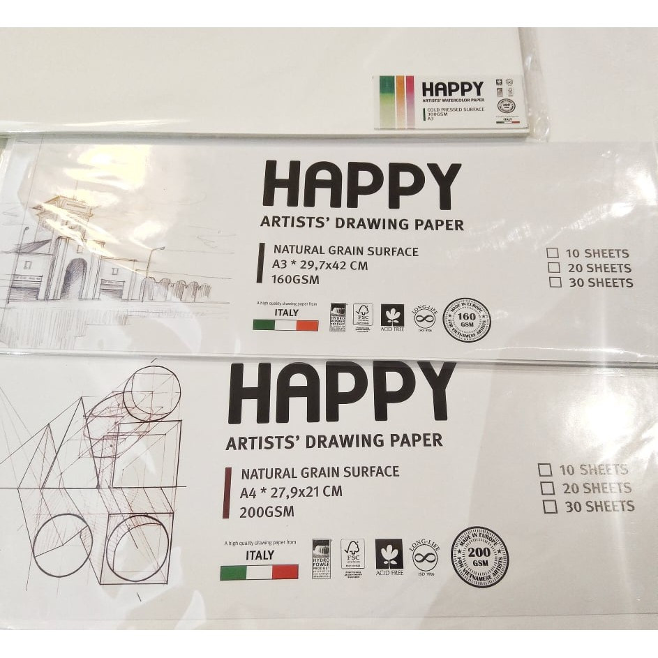 Giấy vẽ kỹ thuật, phác thảo happy 200/160gsm