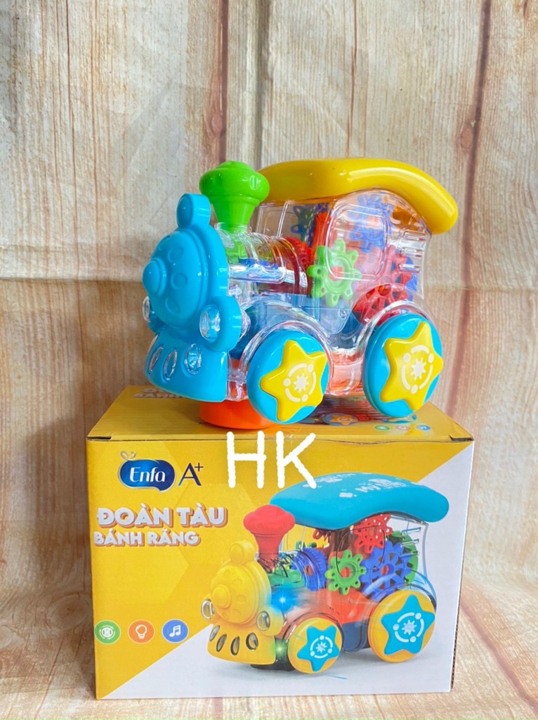 [HKMTH]Đồ chơi tàu hoả bánh răng có đèn phát nhạc hkm Enfa - KO KÈM PIN