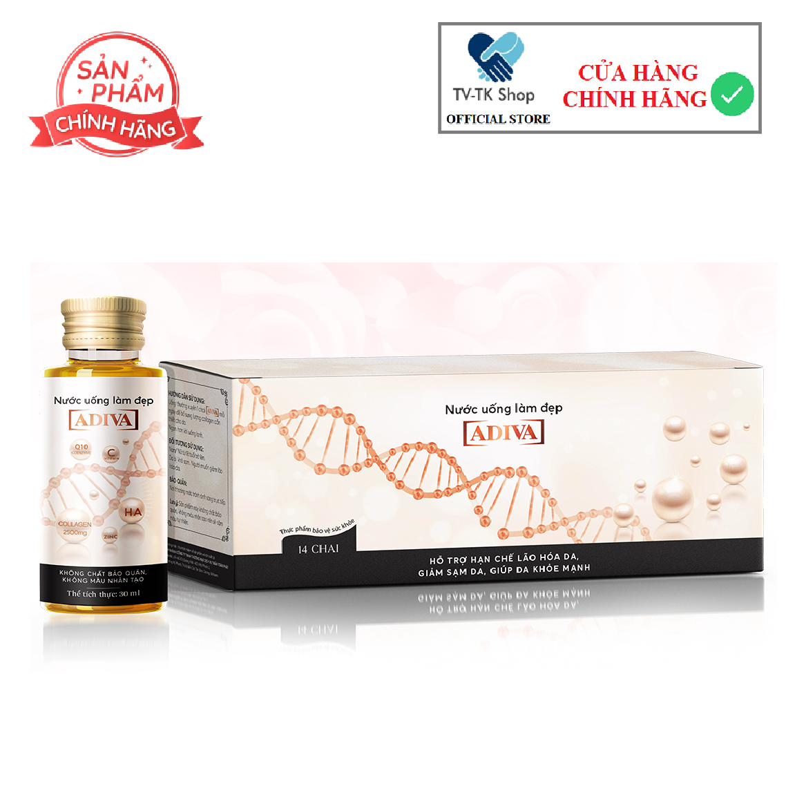Tinh Chất Nước Uống Làm Đẹp Collagen ADIVA Truyền Thống (14 Chai/Hộp) - Giúp Làn Da Săn Chắc, Ảm Mịn Và Căng Bóng