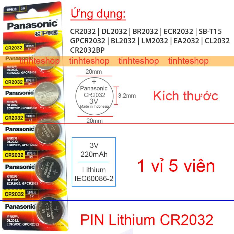 Pin bios máy tính pin may tinh tiền pin điều khiển CR2032 ECR2032 KCR2032 CL2032 DL2032 EA2032 GPCR2032 BL2032 LM2032 SB-T15 Lithium 3V-220mAh Panasonic 1 vỉ 5 viên