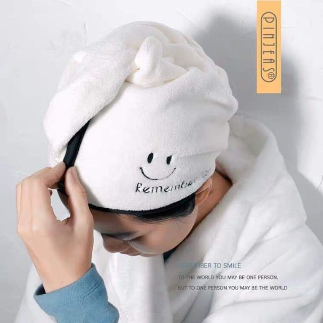Khăn quấn tóc - Mũ trùm đầu ủ tóc làm tóc khô siêu nhanh màu trắng