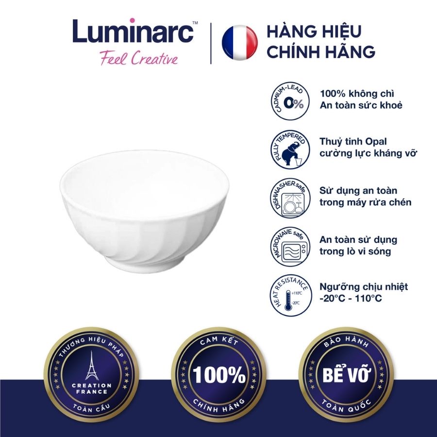Bộ 6 chén thuỷ tinh luminarc trianon trắng 12cm- lutrn3652
