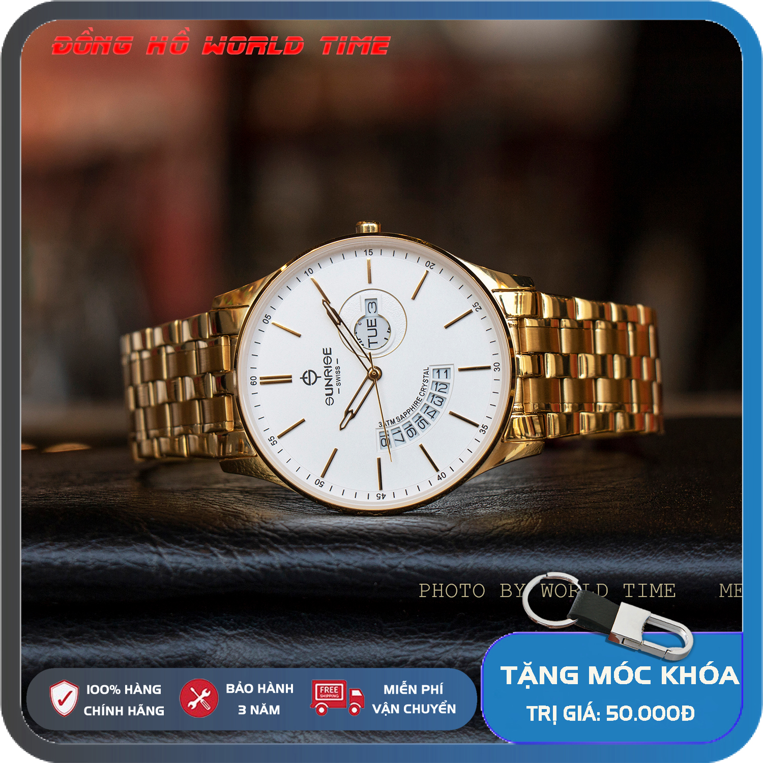 Đồng hồ chính hãng,đồng hồ nam dây thép Sunrise 1127SA Full Box kính Sapphire chống xước chống nước Bảo hành 3 năm,kèm quà tặng