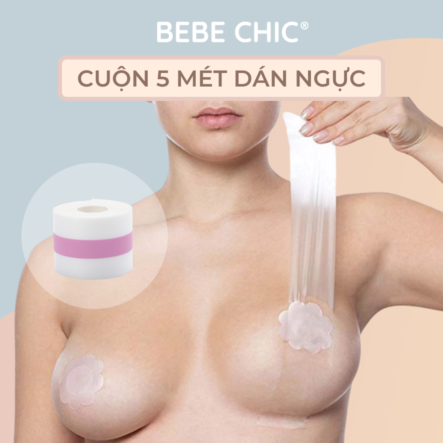 Cuộn băng dán nâng ngực trong suốt chống thấm nước dành cho nữ dài 5 mét bebe chic