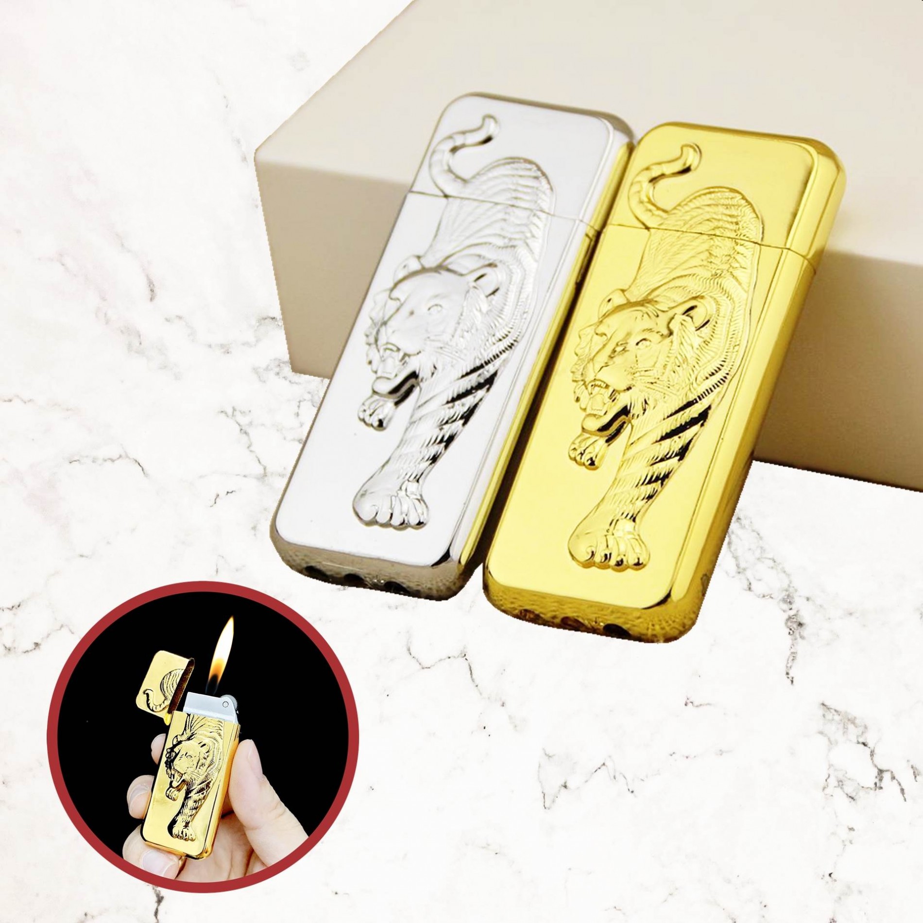 Bật lửa gas đá hình mảnh hổ -