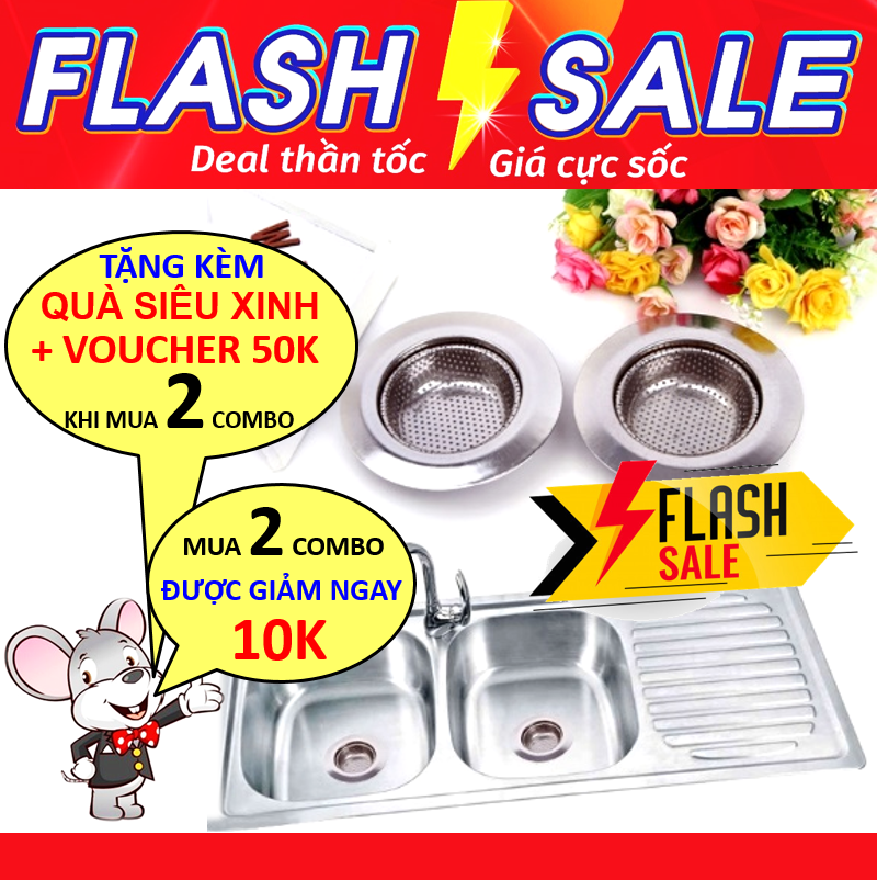 Combo 02 dụng cụ lọc rác bồn rửa chén inox chống gỉ dạng dẹp