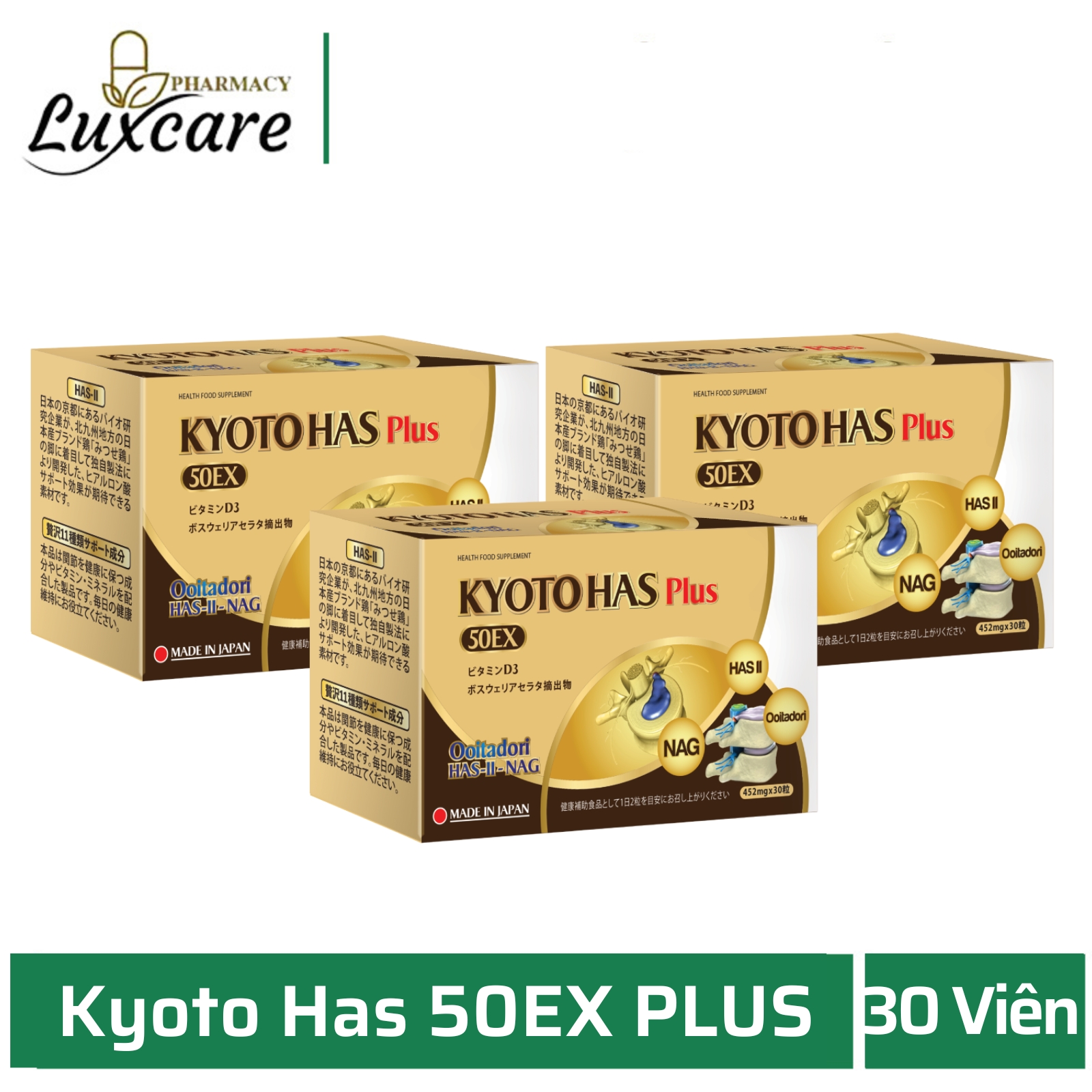 KYOTO HAS 50EX Plus giúp tăng tính đàn hồi của xương khớp (hộp 30 viên) - Luxcare Pharmacy