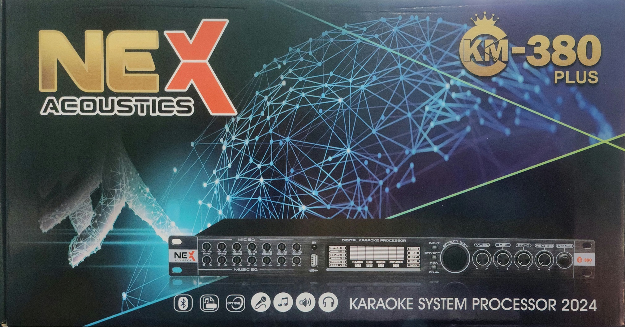 Vang cơ lai số Nex KM-380Plus Echo,reverb mượt mà,chống hú rít tốt,có bluetooth,cổng quang optical,..