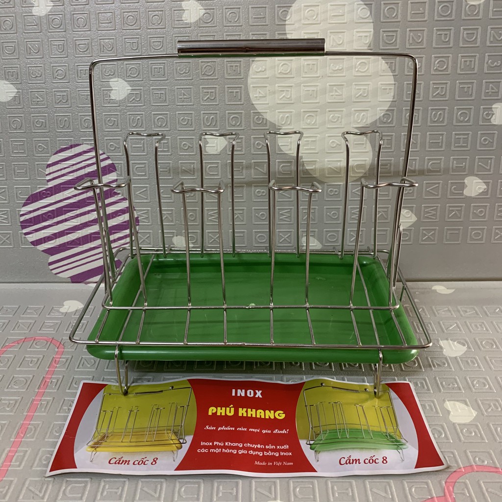 Kệ úp cốc 8 inox có đĩa để bàn- đĩa 8 nhựa