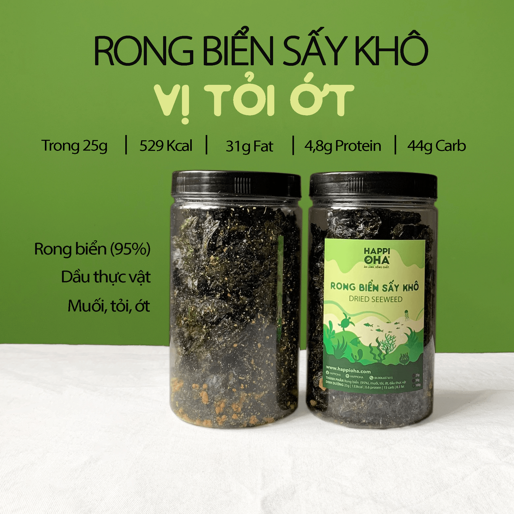 Rong biển sấy khô vị tỏi ớt happi oha ăn vặt lành mạnh 100g