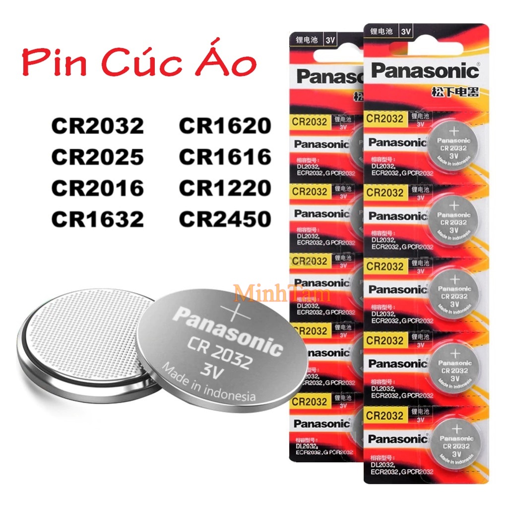Pin cúc áo, pin nút áo Panasonic CR2025, CR2032, CR2016, CR1632, CR1220, CR1620, CR1616 3V Lithium Made in Indonesia
