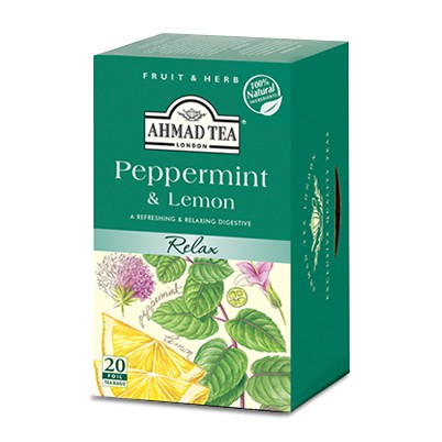 Trà thảo mộc túi lọc ahmad peppermint & lemon relax - trà ahmad bạc hà cay & chanh hộp giấy bao thiếc 40g