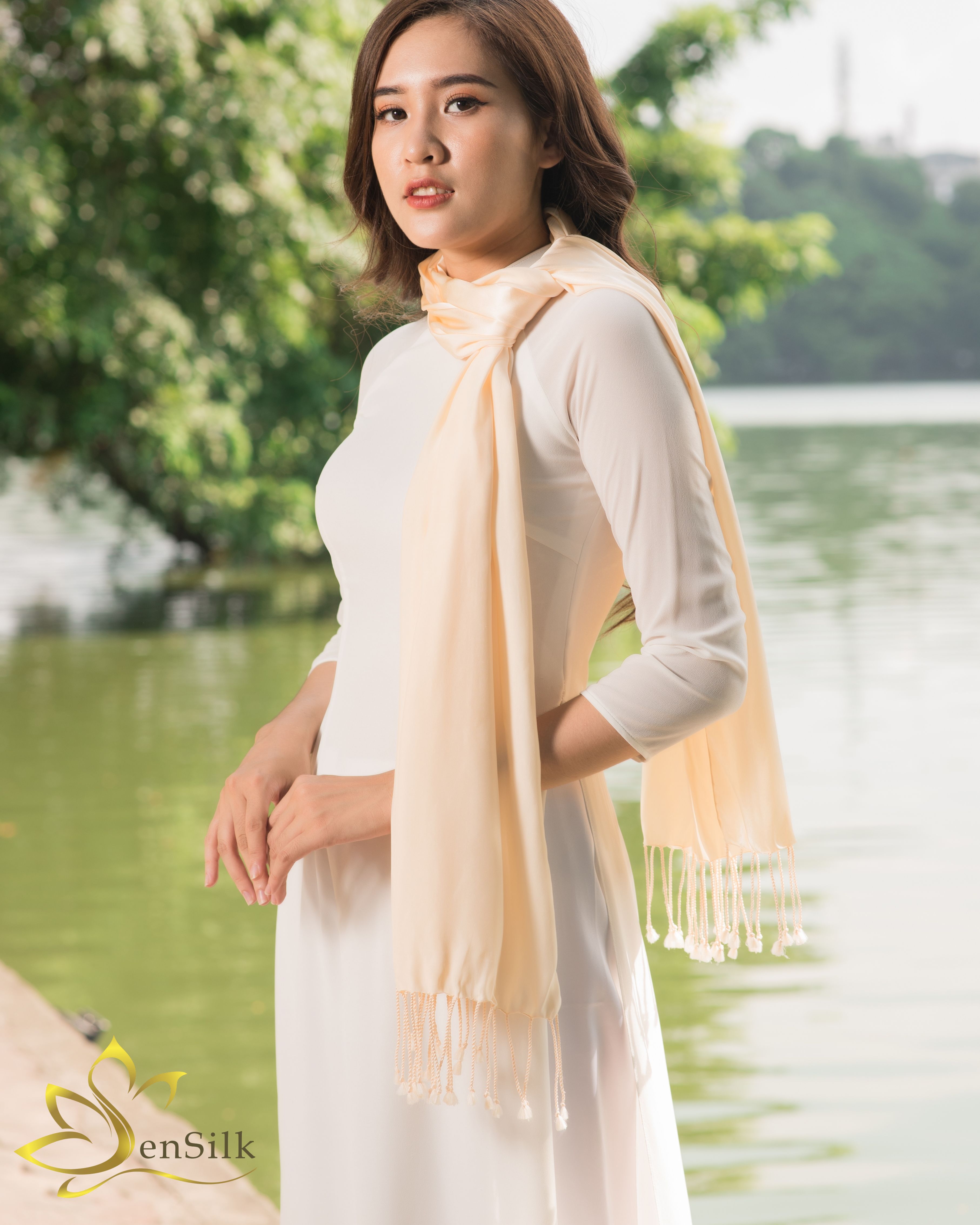 Khăn lụa tơ tằm sensilk luxury quà tặng phụ nữ, khăn lụa choàng cổ, lụa việt nam, vải lụa bảo lộc, khăn lụa thời trang, phụ kiện lụa tơ tằm 200x55cm
