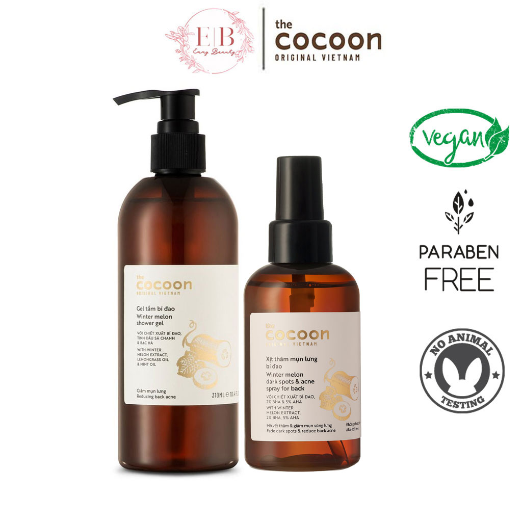 Bộ gel tắm bí đao 310ml cocoon + xịt thâm mụn lưng bí đao cocoon 140ml