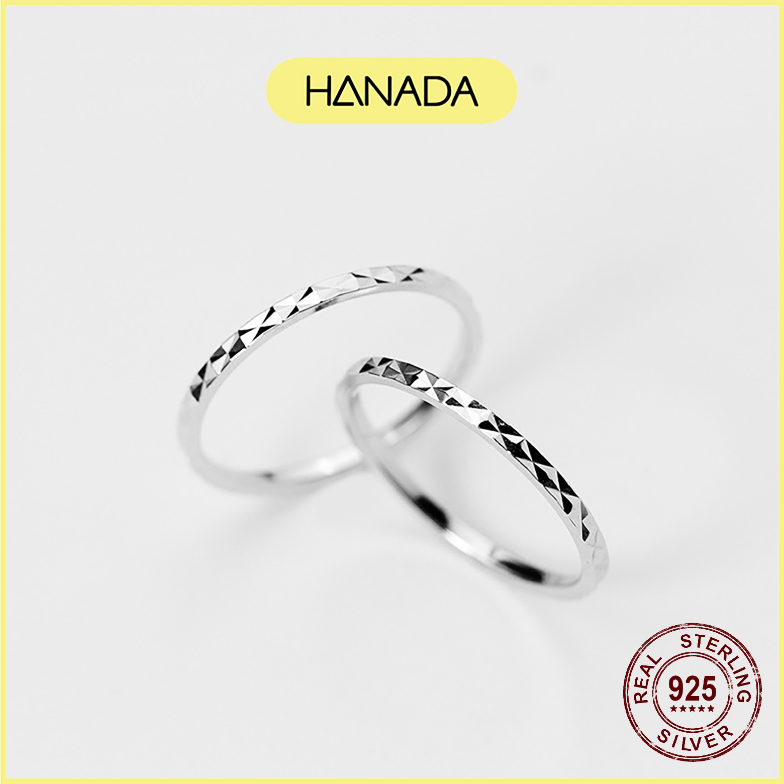 Nhẫn bạc 925 hanada trơn giác cạnh không đá lấp lánh đơn giản p11