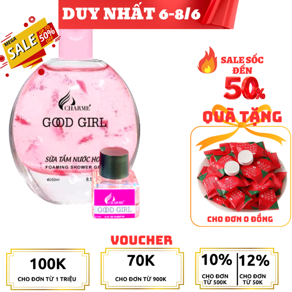 Sữa tắm nước hoa thơm lâu Charme Goodgirl 250ml dưỡng ẩm sáng da hương nước hoa Pháp