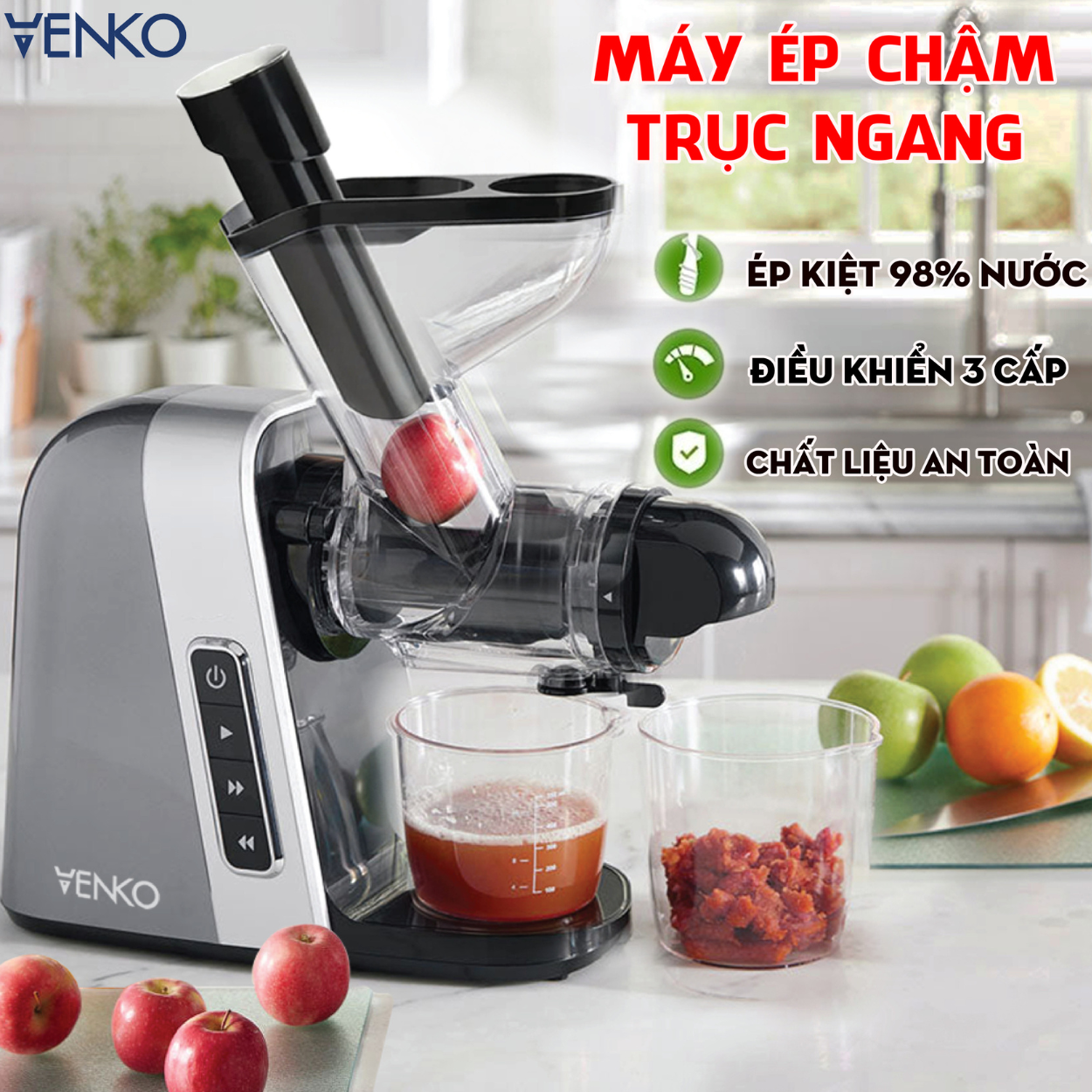 [BH 18 THÁNG] Máy Ép Trục Ngang VENKO VS30 - Công suất 150W - Máy ép trái cây, máy ép hoa quả đa năng, ép rau củ hoa quả, Làm Kem Tiện Lợi, Làm Sữa Hạt - Kiệt 98% - Dễ dàng vệ sinh