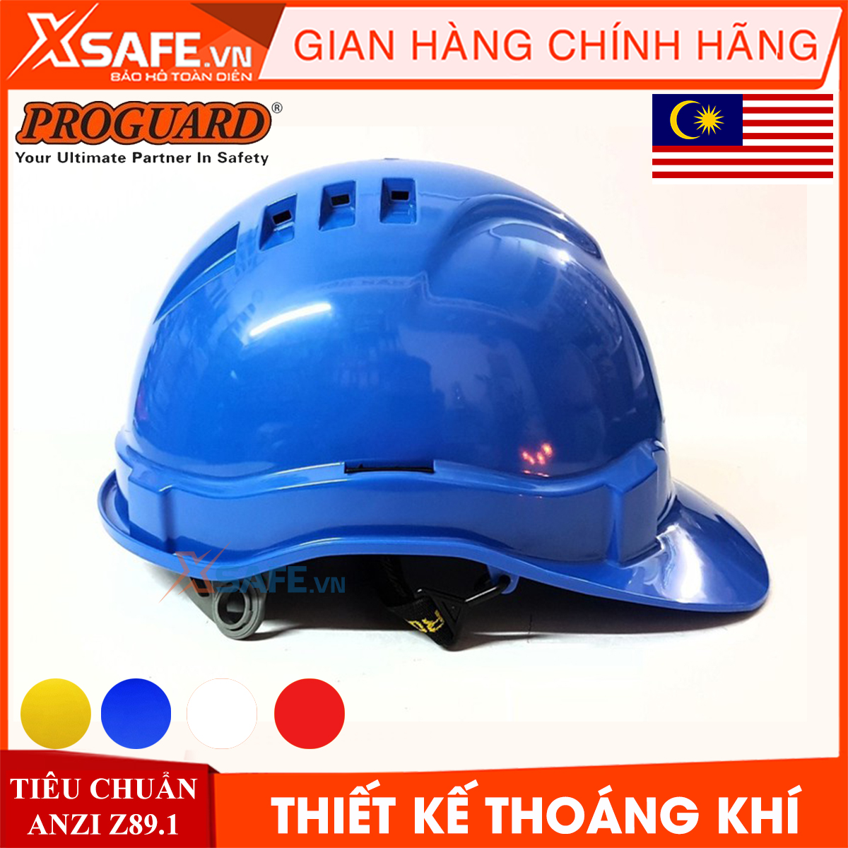 Nón bảo hộ Proguard HG2-WHG3RS nhựa ABS siêu cứng-có lỗ thoáng khí, 4 màu, nút vặn kèm hệ khung treomũ bảo hộ lao động