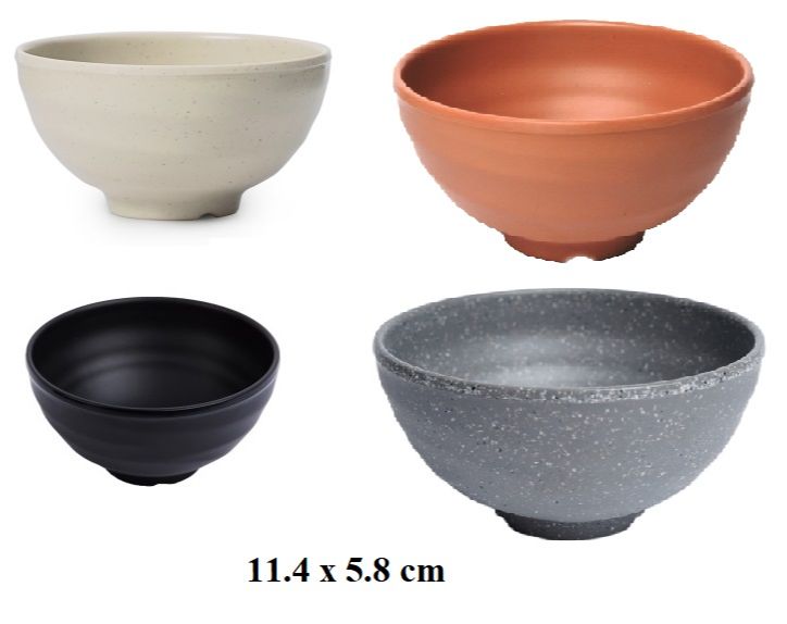 Chén cơm nhựa Melamine nhám đen,ngói,xám,nâu Size 11.4 x 5.8 cm