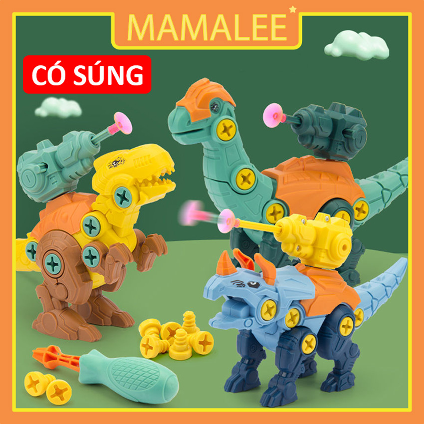 Đồ Chơi Khủng Long Lắp Ráp Bằng Tua Vít Có Súng Bắn Tên - Mô Hình Lắp Ghép Thông Minh Cho Bé