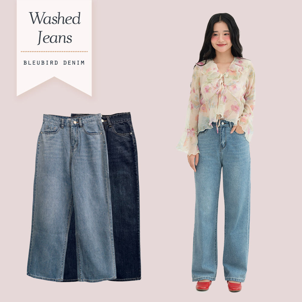 Bleubird quần denim giặt mài washed jeans