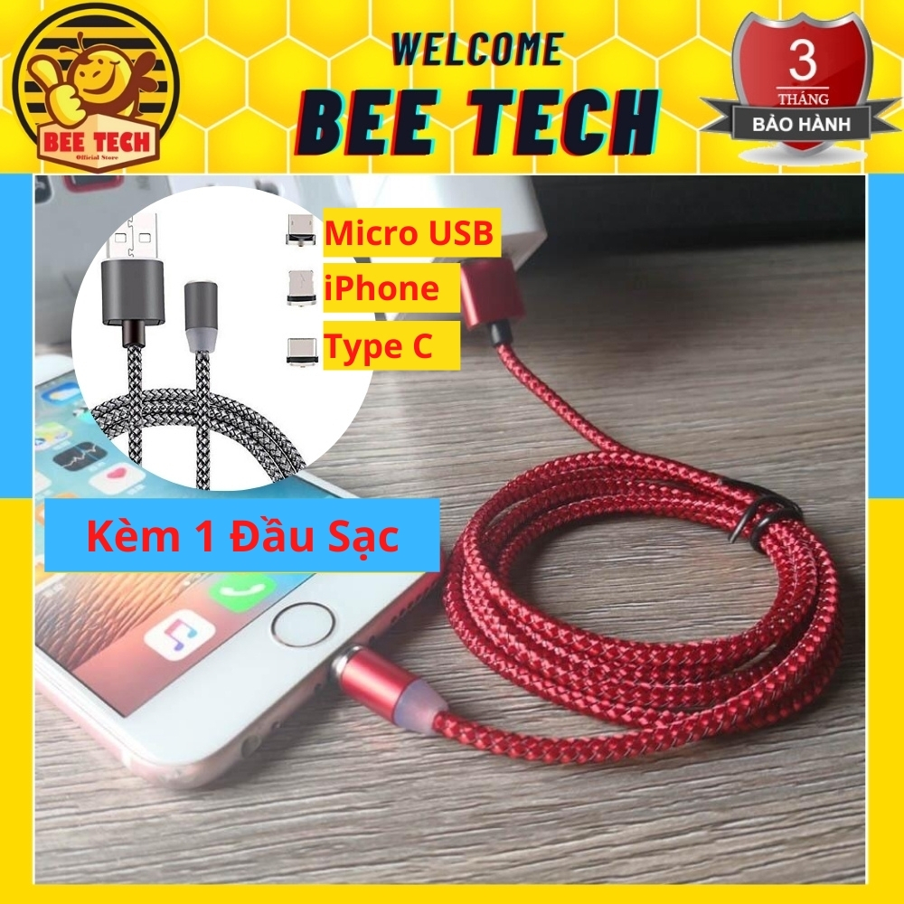 Cáp sạc nam châm, tự hút xoay 360 Kèm đầu sạc iPhone/MicroUSB/TypeC, Dây bọc dù - Beetech
