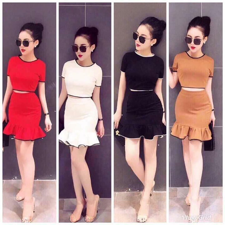 Set áo croptop + chân váy đuôi cá xòe thời trang XIXO cao cấp sang mịn đẹp