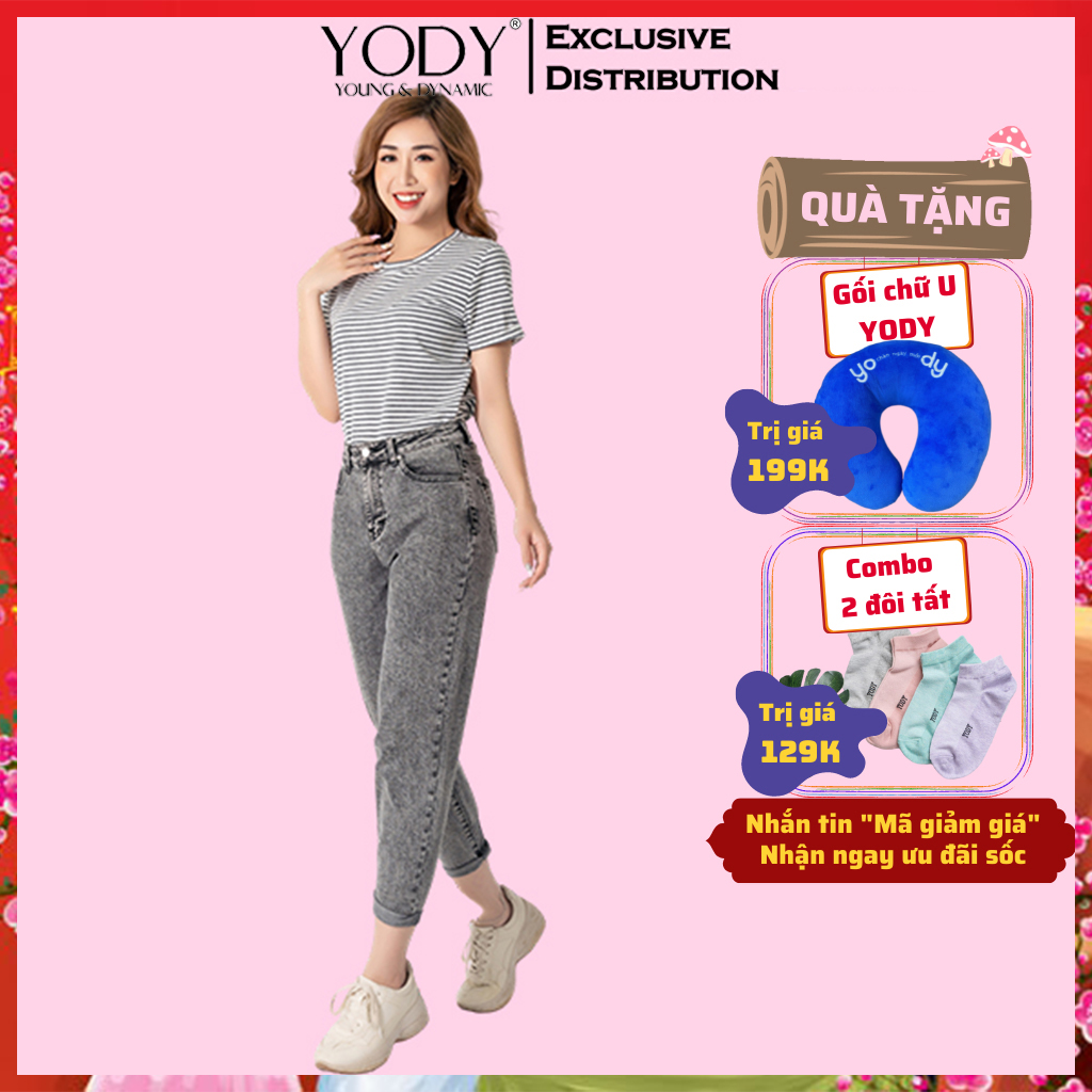 Quần Jeans nữ baggy YODY 9 tấc co giãn QJN3126