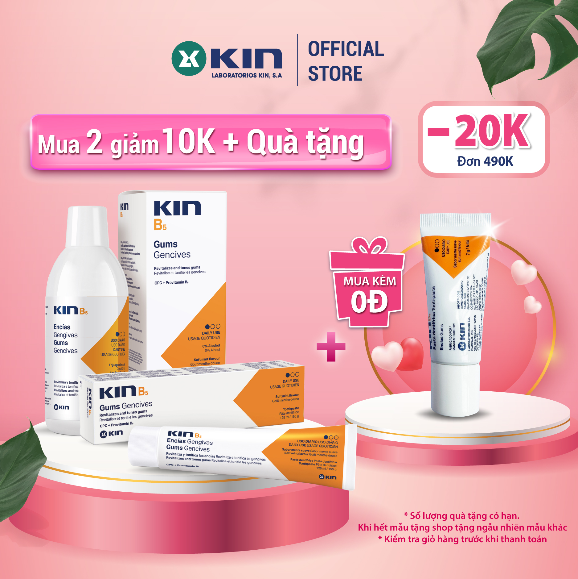 Combo nước súc miệng kem đánh răng kin b5 phục hồi nướu răng, sạch mảng bám, ngừa viêm nướu, chống sâu răng 500ml/125ml