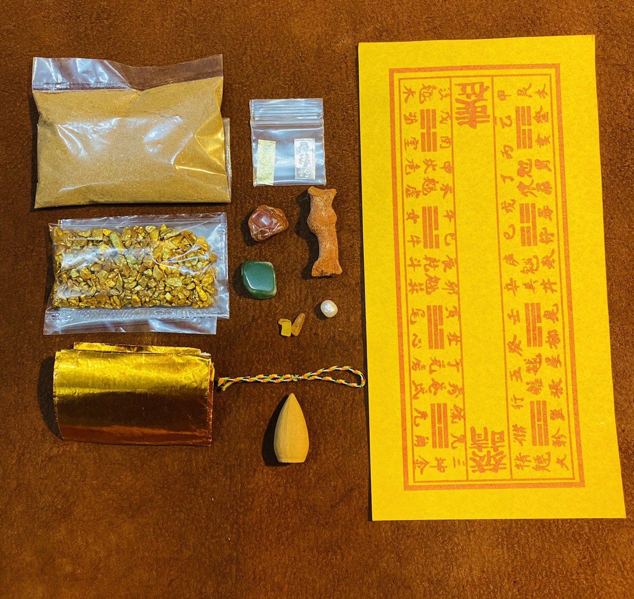 Bộ Cốt Thất Bảo Cốt Bát Nhang Chuẩn Tặng Kèm Gạo Vàng, Bột Ngũ Vị, Nụ Trầm, Dị hiệu, Giấy trang kim. Bộ thất bảo thần tài, gia tiên, nạp cốt tượng