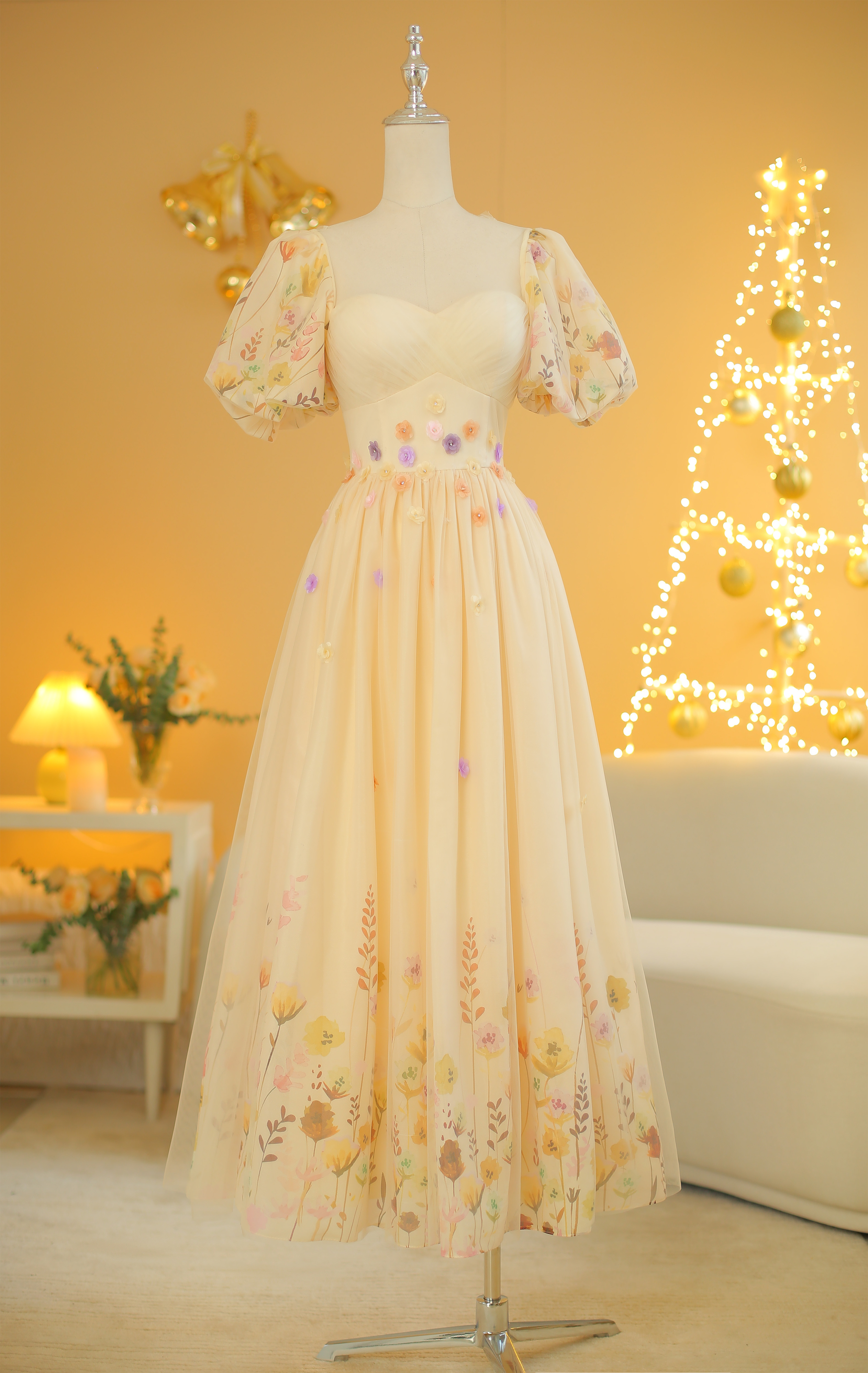SÒ VINTAGE - ALYSSA Đầm maxi tay phồng đính hoa