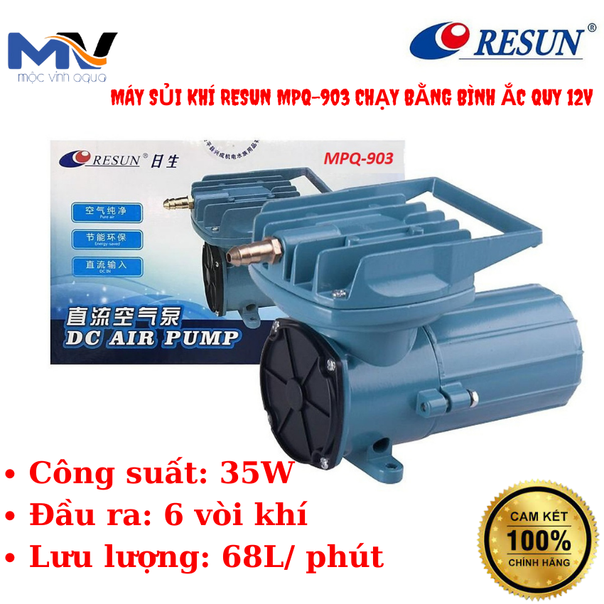 Máy Sủi khí Oxy Resun MPQ-903 Chạy Bằng Bình Ắc Quy 12V | CỬA HÀNG CÁ CẢNH VÀ THIẾT BỊ LỌC NƯỚC HỒ CÁ MỘC VINH AQUA