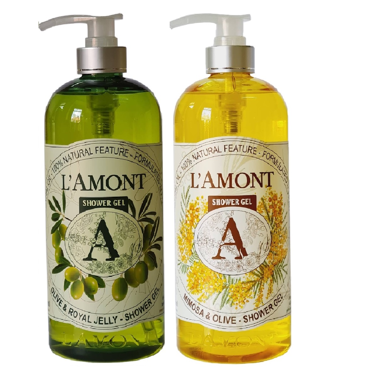 Combo Sữa tắm Mimosa 1000ml và Sữa tắm Olive 1000ml - Thương hiệu L'amont En Provence